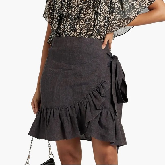 Isabel ETOILE Marant Tempster ruffled linen mini wrap skirt dark gray Size 34